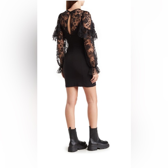 Topshop Illusion Lace Yoke Long Sleeve Body-Con Dress Size 4 US - Picture 2 of 3